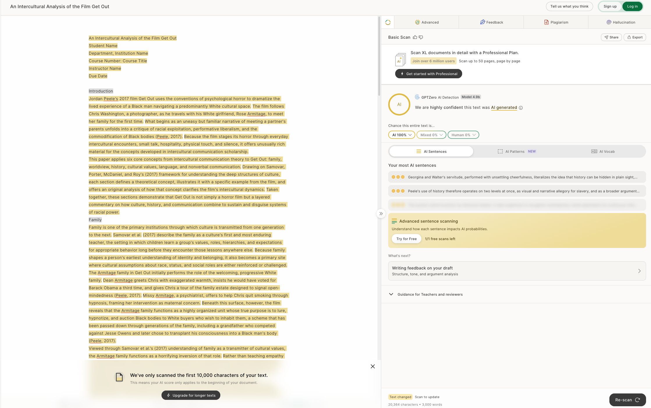 AI Checker on Claude's Essay